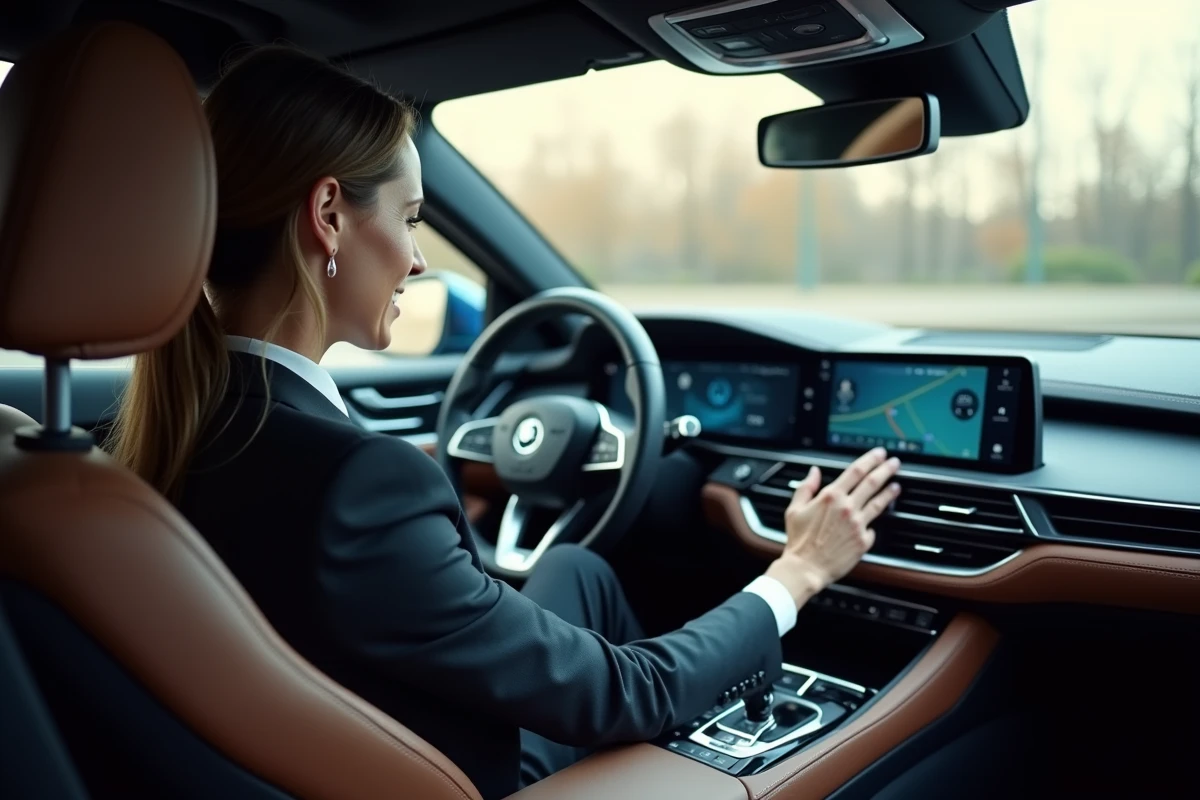 Femme dans intérieur haut de gamme de voiture innovante