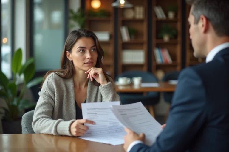 Femme attentive lors d'une réunion avec un agent talent
