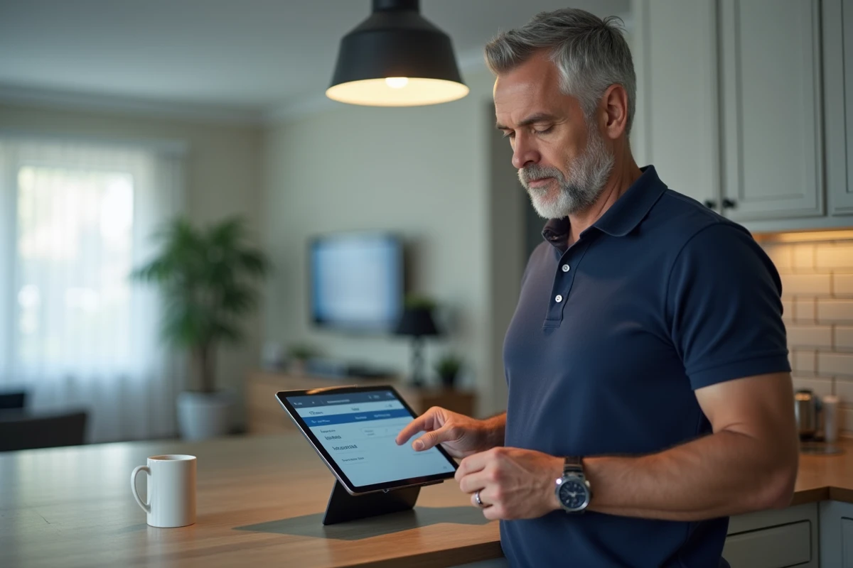 Homme saisissant le code d'une carte Illicado sur une tablette pour payer une commande Leroy Merlin