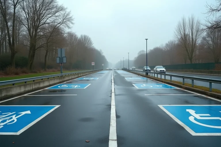 Parking de covoiturage Vinci Autoroutes à La Chapelle Saint Mesmin avec signalisation bleue et blanche